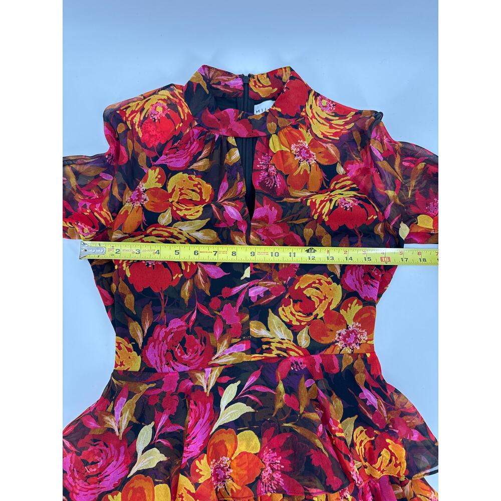 Milly Iyla Autumn Foliage Floral Tiered Mini Dress Long Sleeve Size 0 - Picture 9 of 9